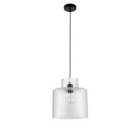 firstchoicelighting Modern Ribbed Glass Pendant Light, Black Ceiling Mount with Glass Shade, Kitchen Dining Lighting, Height Adjustable