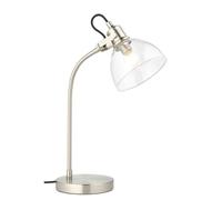 firstchoicelighting Modern Table Lamp or Bedside Light, Adjustable Desk Task Lighting, Clear Glass and Satin Nickel, Height 45cm