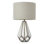 firstchoicelighting Modern Table Lamp or Bedside Light, Antique Brass with Glass Base, Linen Fabric Shade, Height 50cm
