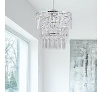 firstchoicelighting Modern Three Tier Ceiling Light Shade Pendant Acrylic Droplets from Chrome Frame Modern Pendant Shade Easy Fit - No Wiring Required