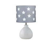 firstchoicelighting Modern White Ceramic 43cm Table Lamp or Bedside Light with Grey & White Stars Shade, LED Compatible