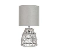 firstchoicelighting Natural Bamboo Table Lamp or Bedside Light, Grey Wash Finish with Grey Fabric Shade, Height 31.5 cm, Wicker Rattan Lighting