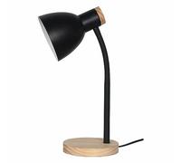 firstchoicelighting Natural Design Table Light or Bedside Lamp, Black with Wood Detail Flexi Arm Adjustable Desk Lamp, LED Compatible, Height 36 cm