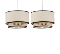 firstchoicelighting Natural Rattan Cane Two Tier Easy Fit Ceiling Light Shades, Pendant Lightshade, Diameter 25cm