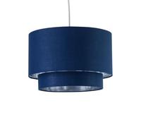 firstchoicelighting Navy Blue Ceiling Light Shade, Easy Fit Pendant Shade, Metallic Silver Inner, Diameter 38cm
