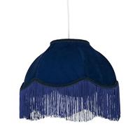 firstchoicelighting Navy Blue Velvet Fringed Ceiling Pendant Lightshade or Table Lampshade, Easy Fit Shade, Vintage Design, 35cm Diameter