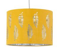 Ochre Yellow Pendant Shade, Easy Fit Ceiling Lightshade, Fern Leaf Cut Out Design, Diameter 30cm