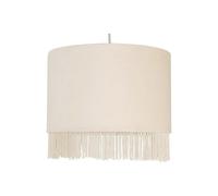 firstchoicelighting Off White Velvet Easy Fit Ceiling Lightshade, Modern Pendant Shade, Fringe Detail, Diameter 23 cm
