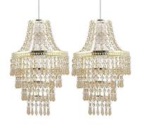 firstchoicelighting Pair of Chandelier Style Ceiling Light Shades Modern Gold with Amber Acrylic Crystal Tiered Design Easy Fit Pendant Shades - No Wiring Required Height 36cm Diameter 23cm