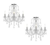 firstchoicelighting Pair of Luxury Chrome & Crystal 5 Light Ceiling Chandelier Lights Lounge