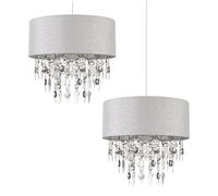 firstchoicelighting Pair of Modern Large 40cm Easy Fit Jewelled Grey Ceiling Chandelier Lamp Shades