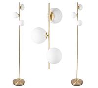 firstchoicelighting Pair of Satin Brass Floor Lamps with Opal Globe Shades