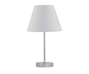 firstchoicelighting Polished Chrome Table Lamp or Bedside Light, Modern Design, Ivory Off White Shade, Height 35cm, LED Compatible