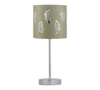 firstchoicelighting Polished Chrome Table Lamp or Bedside Light, Modern Design, Sage Green Leaf Cut Out Shade, Height 37cm, LED Compatible