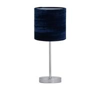 firstchoicelighting Polished Chrome Table Lamp or Bedside Light, Modern, Navy Blue Crushed Velvet Shade, Height 35cm, LED Compatible