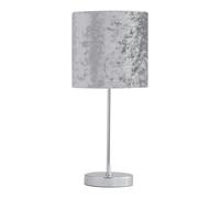 firstchoicelighting Polished Chrome Touch Operated Table Lamp or Bedside Light, Modern Design, Grey Crushed Velvet Shade, Height 35cm, LED Compatible
