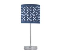 firstchoicelighting Polished Chrome Touch Operated Table Lamp or Bedside Light, Modern Design, Navy Blue Cut Out Shade, Height 35cm, LED Compatible