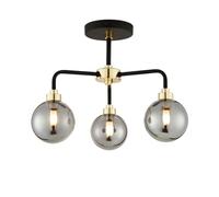 firstchoicelighting Retro Modern Design Ceiling Light Black 3 Way Fitting Smoked Glass Shades Brass Details LED Compatible