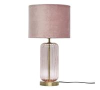 firstchoicelighting Ribbed Glass Brass Table Lamp or Bedside Light, Blush Pink Glass with Pink Velvet Shade, Height 49cm.