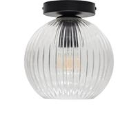 firstchoicelighting Ribbed Glass Globe Ceiling Light Flush Fitting with Black Detail, Modern Low Ceiling Lighting