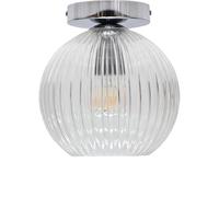 firstchoicelighting Ribbed Glass Globe Ceiling Light Flush Fitting with Chrome Detail, Modern Low Ceiling Lighting