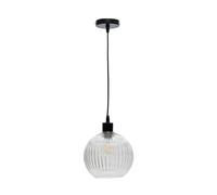 firstchoicelighting Ribbed Glass Globe Ceiling Light Pendant with Black, Height Adjustable 23-130cm, Kitchen Island Dining Lighting