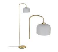 firstchoicelighting Satin Brass Gold Floor Lamp, Modern Design Standing Lamp, White Frosted Glass Shade, 149cm Height, LED Compatible