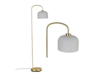 firstchoicelighting Satin Brass Gold Floor Lamp, Modern Design Standing Lamp, White Frosted Glass Shade, 149cm Height, LED Compatible