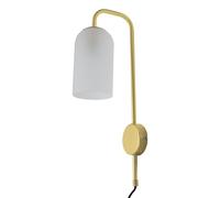 firstchoicelighting Satin Brass with Glass Shade Plug in Wall Light, Bedside Lamp, Black Cable and Switch, LED Compatible, Height 45cm
