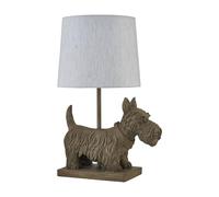 firstchoicelighting Scottie Dog Table Lamp or Bedside Light with Oatmeal Linen Shade, Resin Base, Height 41cm, LED Compatible