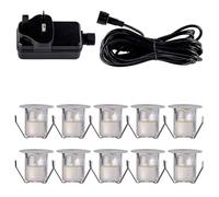 firstchoicelighting Set of 10-30mm LED Decking Plinth Ground Light Kit, Stainless Steel, Cool White 6500K, IP67 Waterproof Recessed Outdoor Garden Bathroom Kitchen