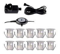 firstchoicelighting Set of 10-30mm LED Decking Plinth Ground Light Kit with Dusk Dawn Sensor, Stainless Steel, Cool White 6500K, IP67 Waterproof Recessed Outdoor Garden Bathroom Kitchen