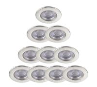 firstchoicelighting Set of 10 Satin Nickel 6W LED Fire Rated Recessed Downlights, IP65 Bathroom Kitchen Ceiling Spots, Dimmable 4000k Integrated LED