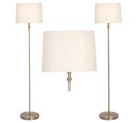 firstchoicelighting Set of 2 Modern Floor Lamps Antique Brass Standard Lights Cream Fabric Shade 150cm Height