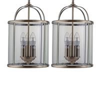 firstchoicelighting Set of 2 Antique Brass Lantern Pendants