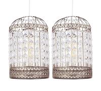 firstchoicelighting Set of 2 Antique Brass Pendant Lightshades, Jewelled Detail, Easy Fit Ceiling Light Shades