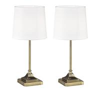 firstchoicelighting Set of 2 Antique Brass Table Lamps or Bedside Lights, Classic Design,Off White Fabric Shade, 47cm Height, LED Compatible