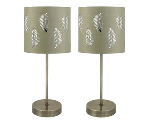 firstchoicelighting Set of 2 Antique Brass Table Lamps or Bedside Lights, Modern Bedroom Design, Sage Green Fern Shade, Height 37cm, LED Compatible