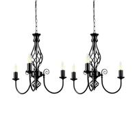 firstchoicelighting Set of 2 Barley Twist - Black 3 Light Pendants