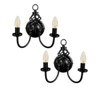 firstchoicelighting Set of 2 Barley Twist - Black Wall Lights