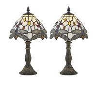 firstchoicelighting Set of 2 Basil - Tiffany Dragon Fly 36cm Table Lamps