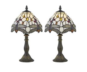 firstchoicelighting Set of 2 Basil - Tiffany Dragon Fly 36cm Table Lamps