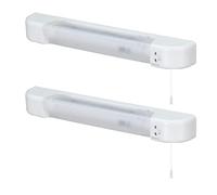 firstchoicelighting Set of 2 Bathroom Shaver Lights, Modern Chrome Design, Pull Cord On Off Switch, Dual Voltage, Requires LED S15 Bulb