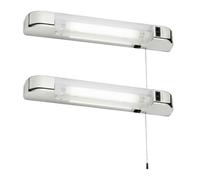 firstchoicelighting Set of 2 Bathroom Shaver Lights, Modern White Design, Pull Cord On Off Switch, Dual Voltage, Requires LED S15 Bulb