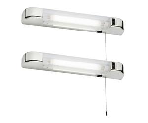 firstchoicelighting Set of 2 Bathroom Shaver Lights, Modern White Design, Pull Cord On Off Switch, Dual Voltage, Requires LED S15 Bulb