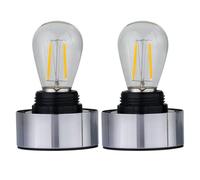 firstchoicelighting Set of 2 Battery Operated Chrome Table Lamp Bases, LED Bulb Included, Fits Your Own Glass with 42mm Hole, Batteries Required