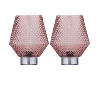 Set of 2 Porter - Battery Operated Chrome Lamps Pink Textured Glass First Choice Lighting Silver One Size