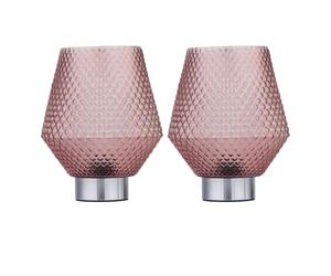 firstchoicelighting Set of 2 Battery Operated Table Lamps or Bedside Lights, Chrome with Blush Pink Textured Glass, 2W S14 Bulb Included, 20cm Height