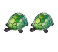 firstchoicelighting Set of 2 Green Tiffany Tortoise Coloured Glass Table Lamps or Bedside Lights, Traditional Design, Length 21cm, Height 10cm, LED Compatible