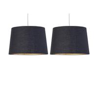 firstchoicelighting Set of 2 Black Fabric with Gold Inner Easy Fit Light Shades/Lampshades for Ceiling Light or Table Lamps, 28cm Diameter